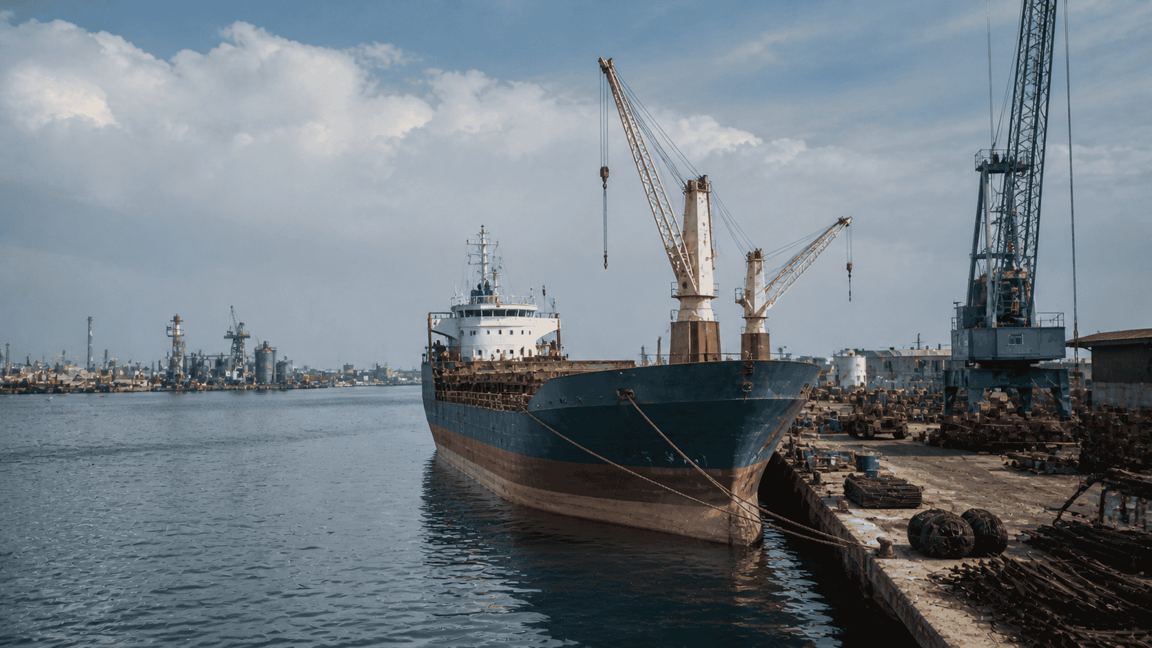 Wide maritime scene at industrial scale